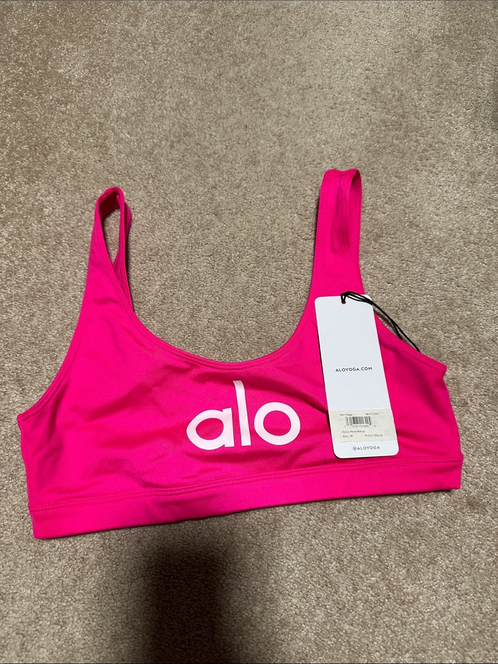 ALO Yoga Hot Pink Logo Scoop Sports Bra